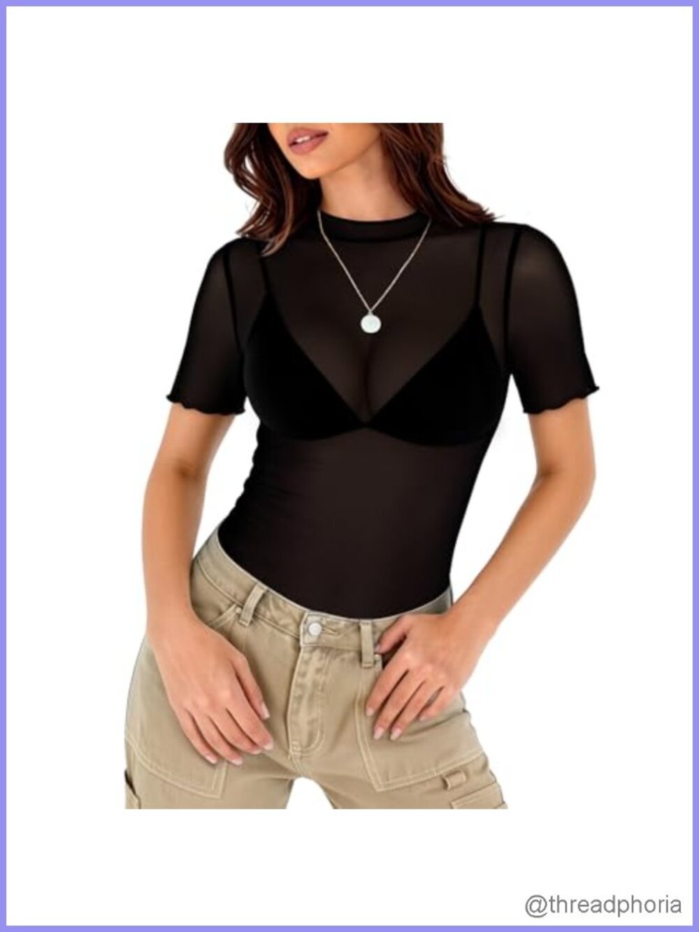 Women's Sheer Mesh Lace Top Short Sleeve Mock Neck Going Out Club Shirt